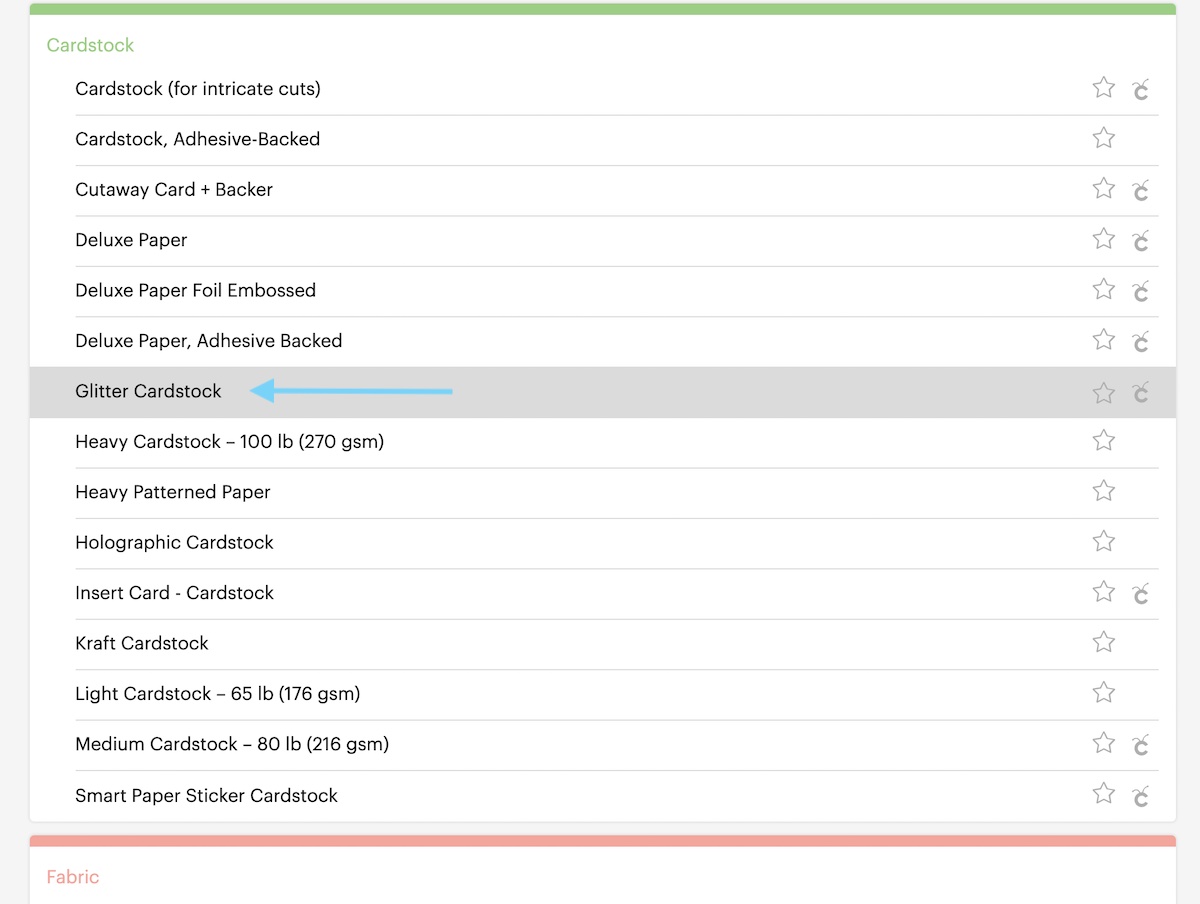 glitter cardstock materials in cricut