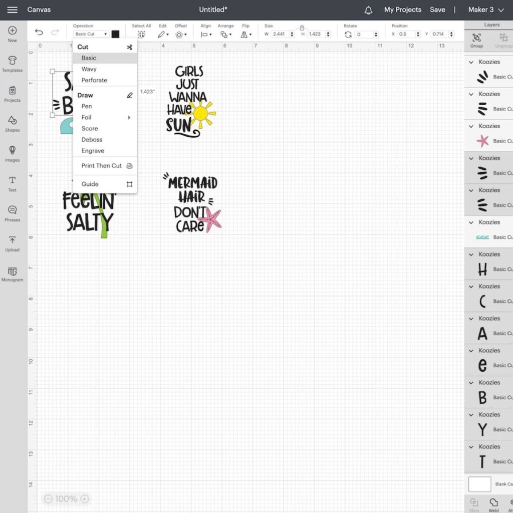 screenshot of cricut design space