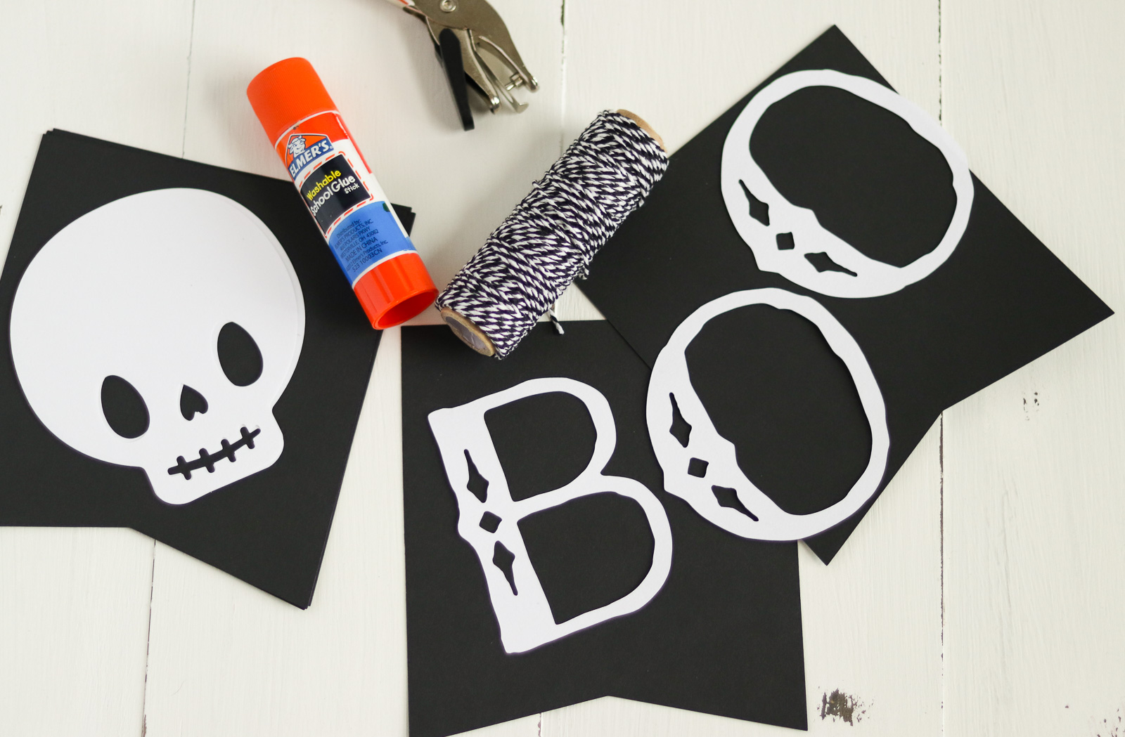 supplies to make paper banner for Halloween