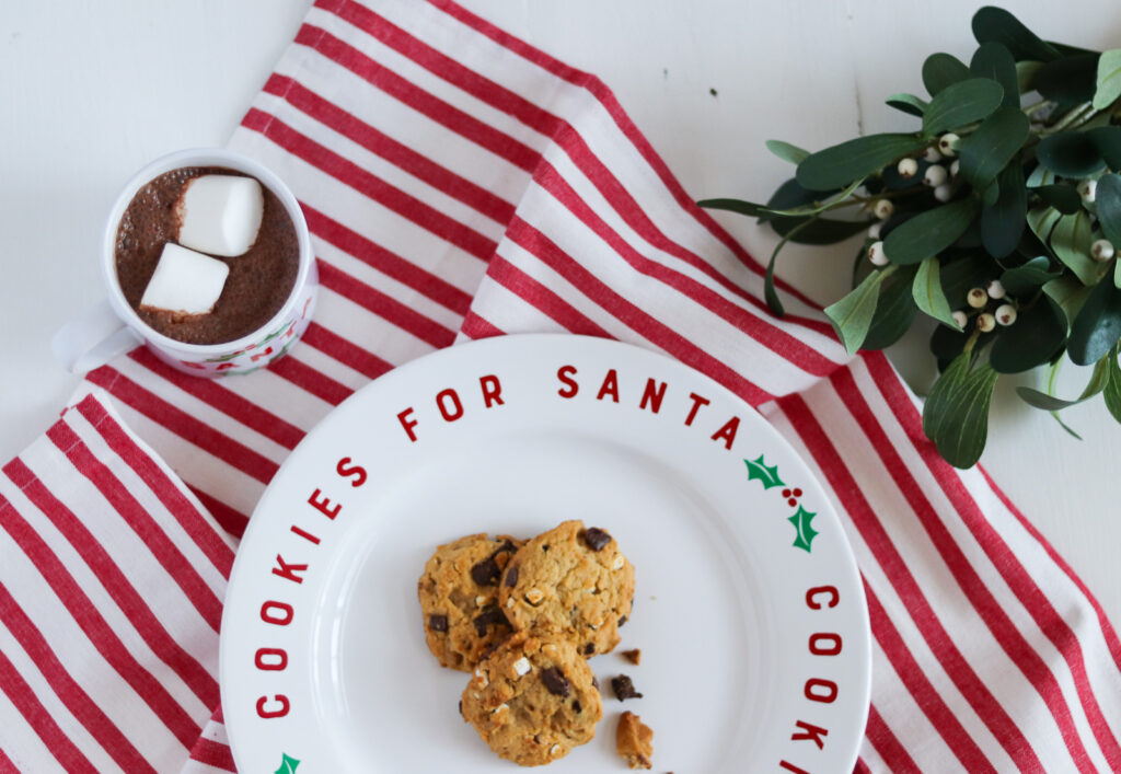Santa cookie plate and cup of hot cocoa