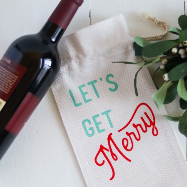 wine bag made with infusible ink and wine bottle