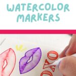 painting watercolor card with lips and XOXO