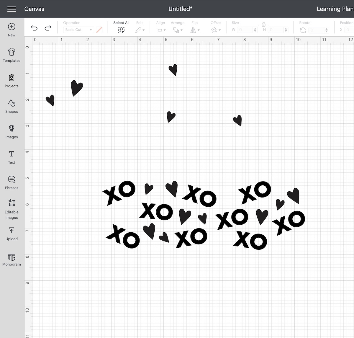 xoxo design on Cricut design space