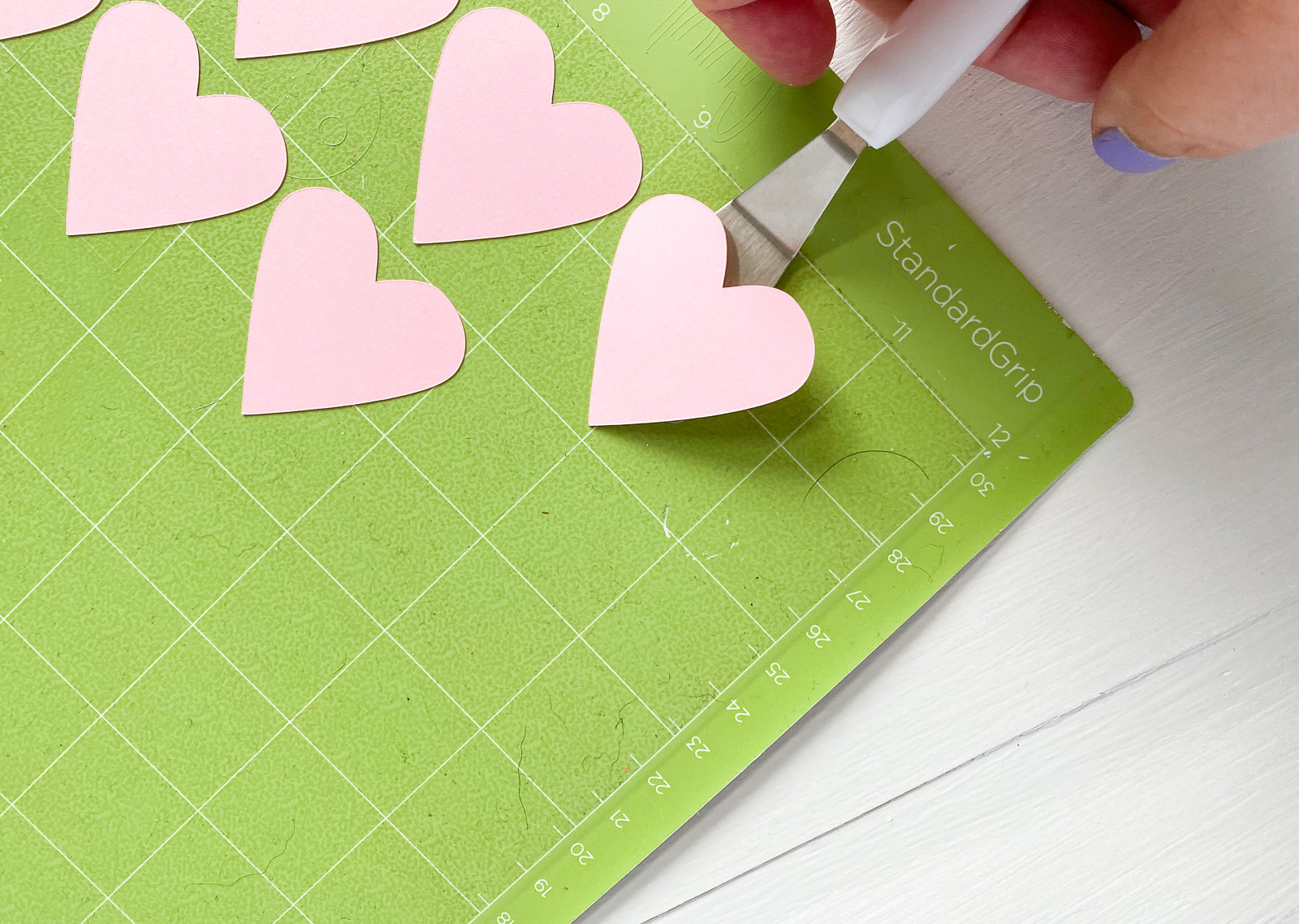 pink hearts on Cricut mat