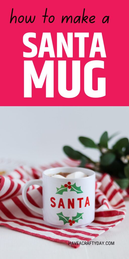 santa mug with red striped linens