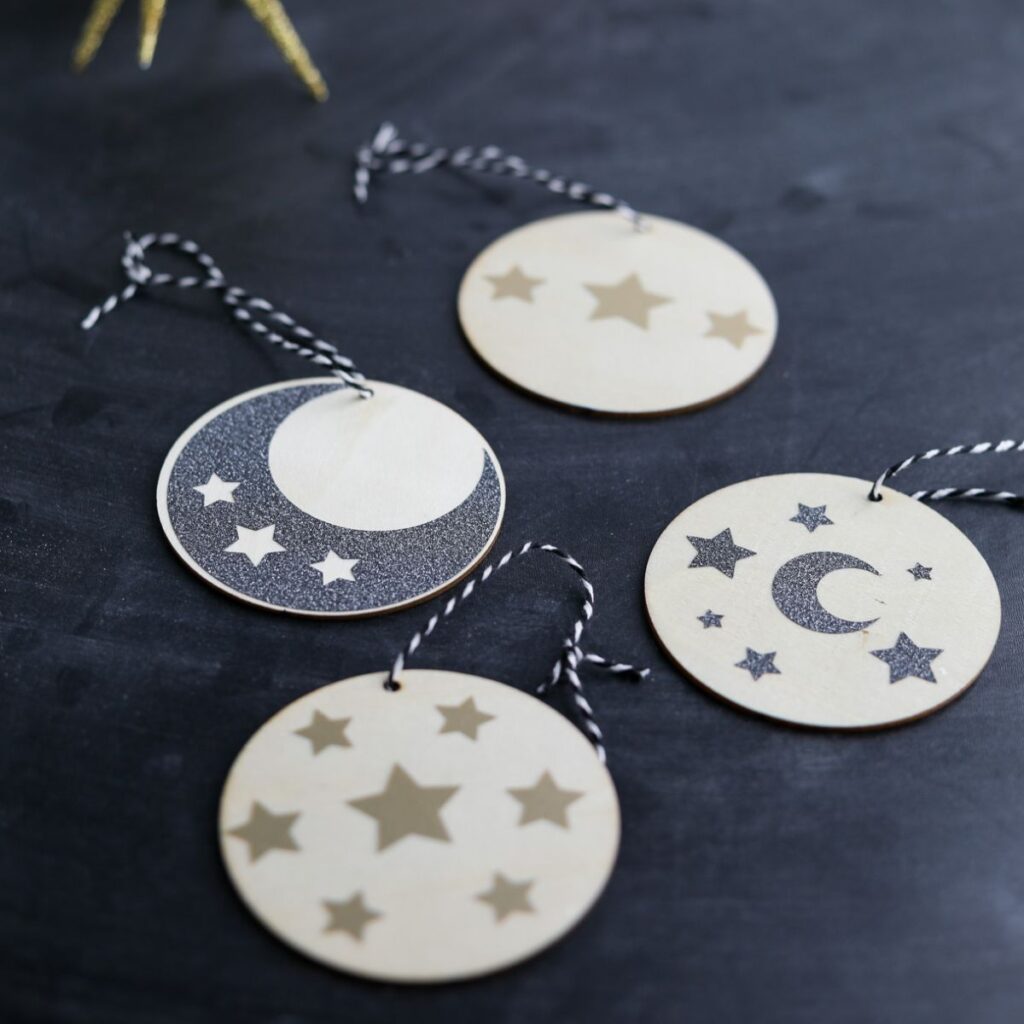 moon and star ornaments made with vinyl